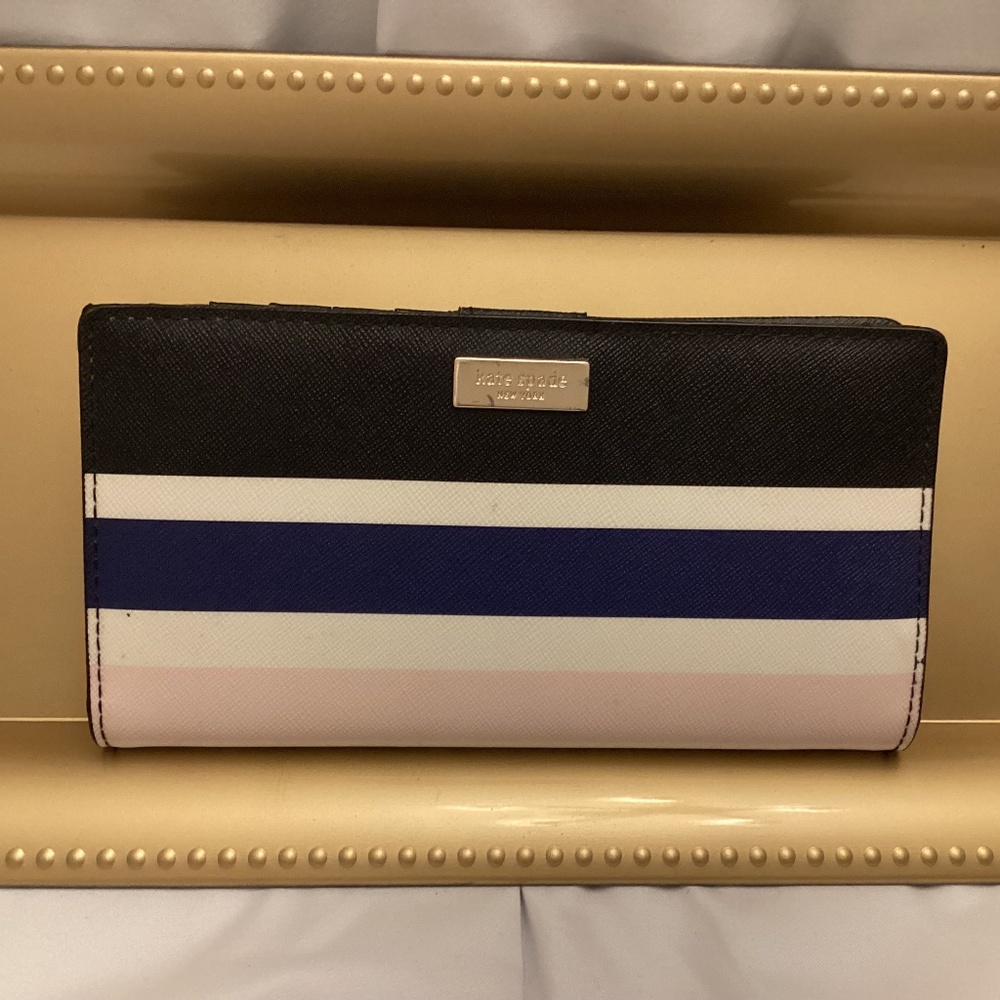 Authentic Kate Spade Black, Blue, White, Pink Striped Wallet